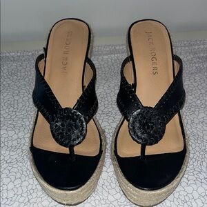 Jack Rogers Black Espadrille Wedges with Ornate Medallion
